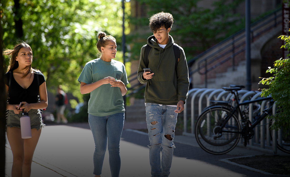 Two Students Walking Side by Side on Terrell Mall Pullman Campus