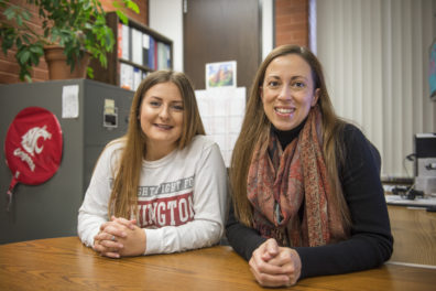 Sophomore Lauren Tripp, left, found herself in a financial struggle during her freshman year, but Kara Kimball, right, and other staff members helped her connect to the right resources and overcome her challenges.