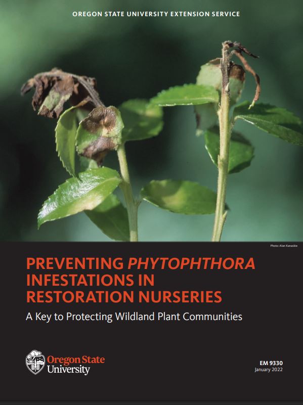 Cover of "Preventing Phytophthora Infestations in Restoration Nurseries". Link to full pdf document