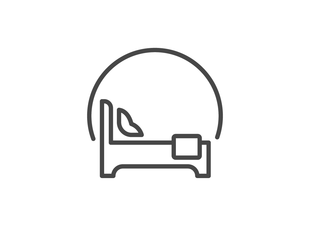 Simple line drawing of a bed.