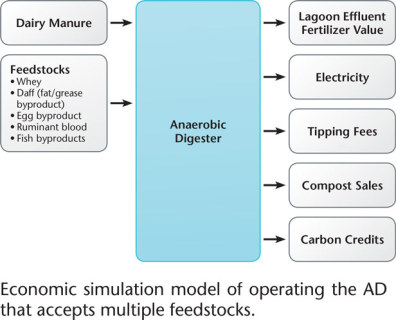 Econonomic simulation model of operating the AD that accepts multiple feedstocks.