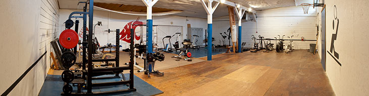 An assortment of exercise equipment in the campus fitness center.