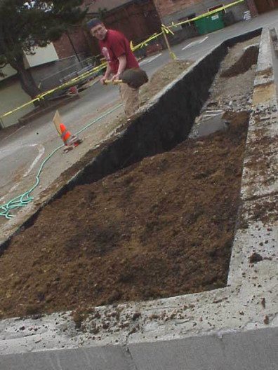 Filling the educational bed with soil.