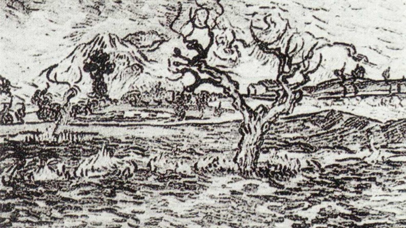 "Landscape With Olive Tree And Mountains In The Background", Vincent van Gogh (1889)