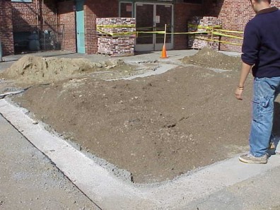 The footings for the curb surrounding the big bed.