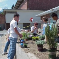 Discussing the best plant placement for the educational bed.