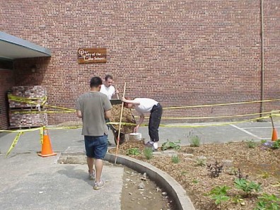 Mulching the big bed.