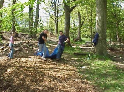 Running the mulch down the slope and dumping it in place.