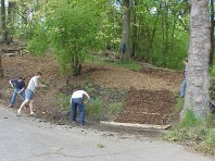 Terracing the hillside to stabilize the slope and limit erosion.