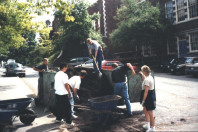 Loading soil for planting beds (May 20, 1999).