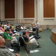 Ned Zaugg talks to the students about water quality issues.