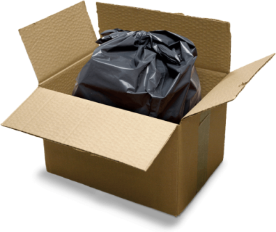 Plastic garbage bag in cardboard box