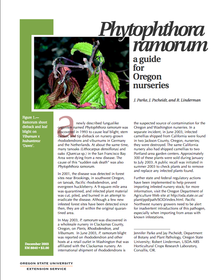 link to guide for P. ramorum in Oregon nurseries