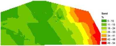Full Circle Farm soil texture map, percent sand.