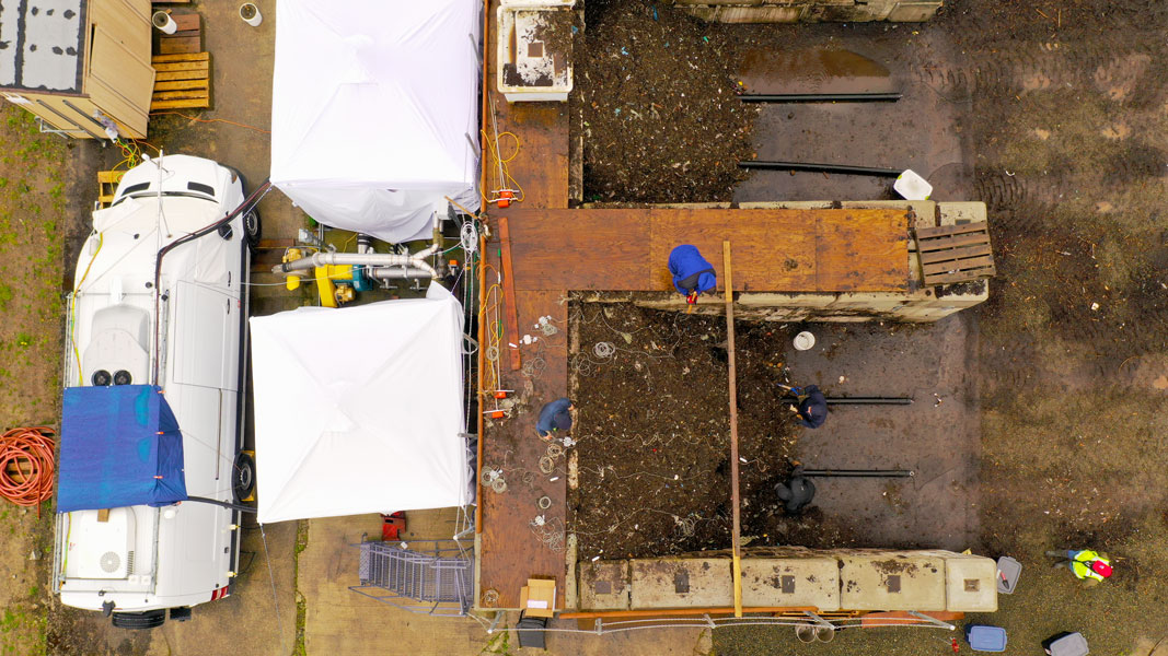 Setting up testing equipment at the Puyallup pilot plant.