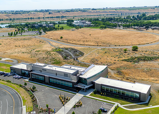 Arial photo of the Washington State University Tri-Cities Wine Science Center