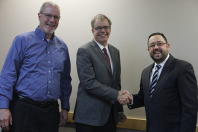 WSU Deputy Vice President for Research Dan Nordquist, WSU Vice President for Research Christopher Keane, and UTS Associate Dean Michael Blumenstein;
