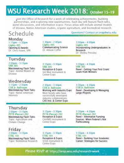 WSU Research Week Schedule for 2018