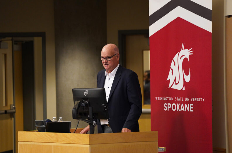 WSU Regent and former president of the Seattle Children's Foundation Doug Picha provides opening remarks during the inaugural symposium between WSU and Seattle Children's Research Institute.