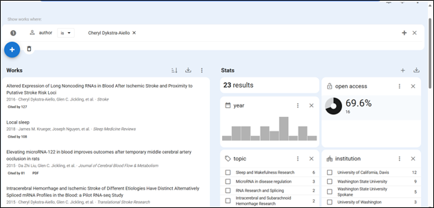 Webpage showing search results on OpenAlex.org.