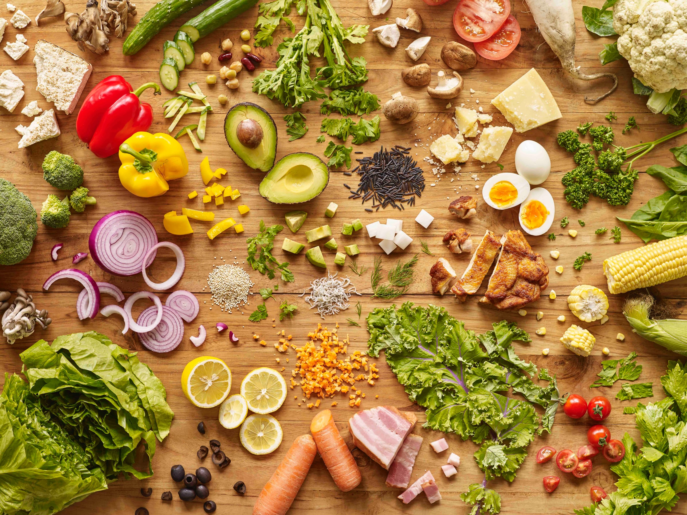 Fruit and vegetables on a table.
