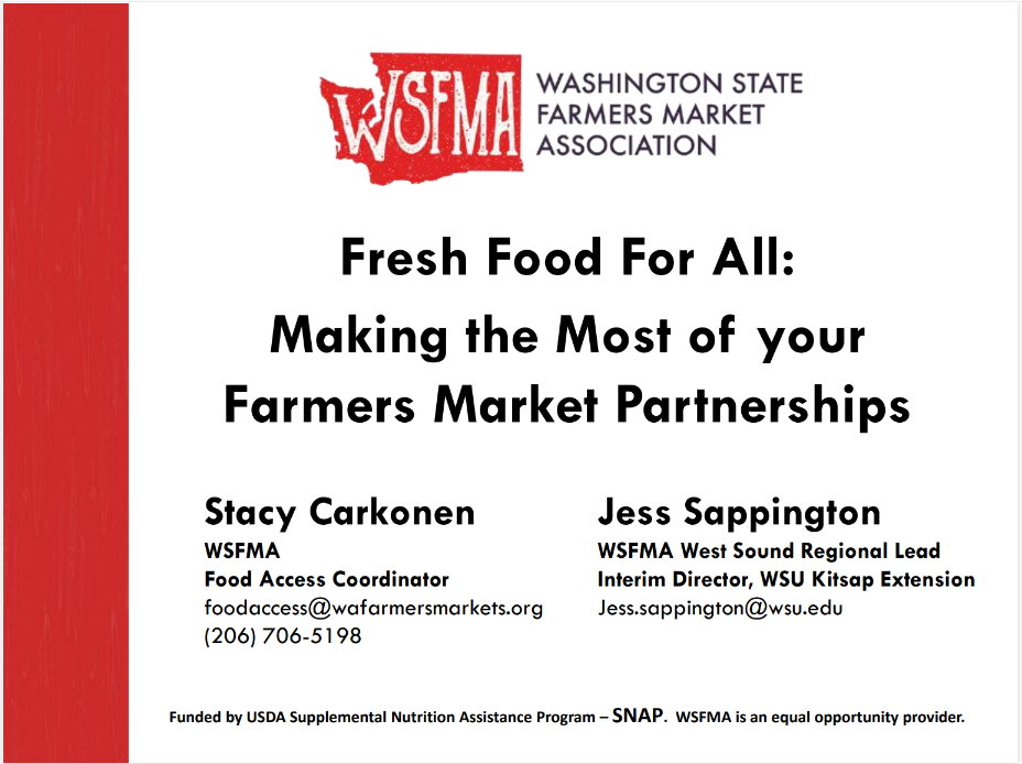 "Fresh Food For All: Making the Most of your Farmers Market Partnerships" flyer.