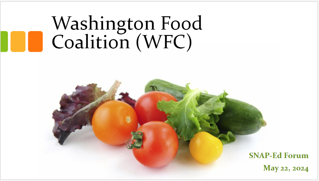"Washington Food Coalition (WFC)" with fruit and vegetables flyer.