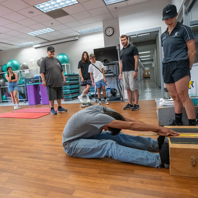 Student participating in the hamstring flexibility test