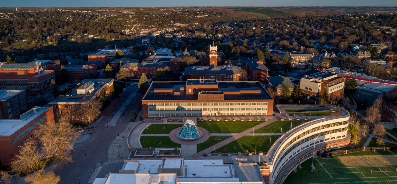 Washington State University aerial shot of Pullmam campus.