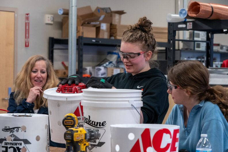 Student participating in class project