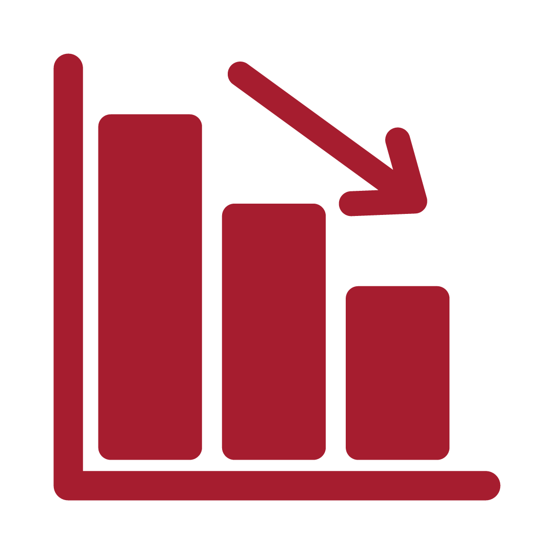Data chart icon with arrow pointing to the bottom right