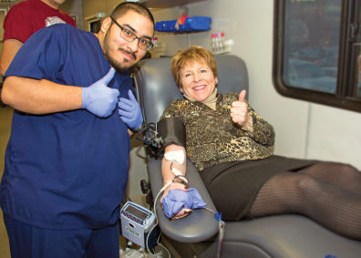 Lisa donating blood