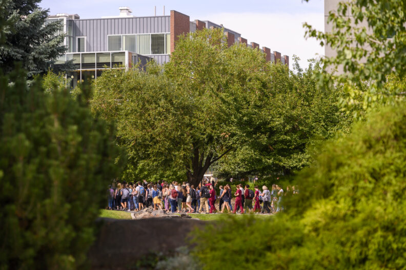 Students walking on campus