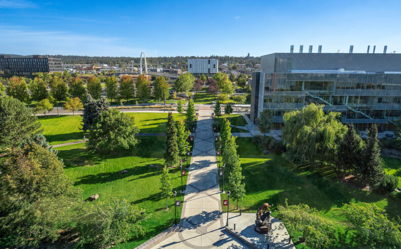 Aerial campus photo looking south