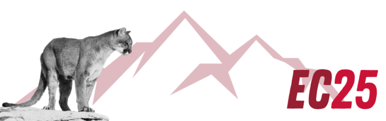 Elevating Cougs graphic with crimsons mountains and a black and white cougar.