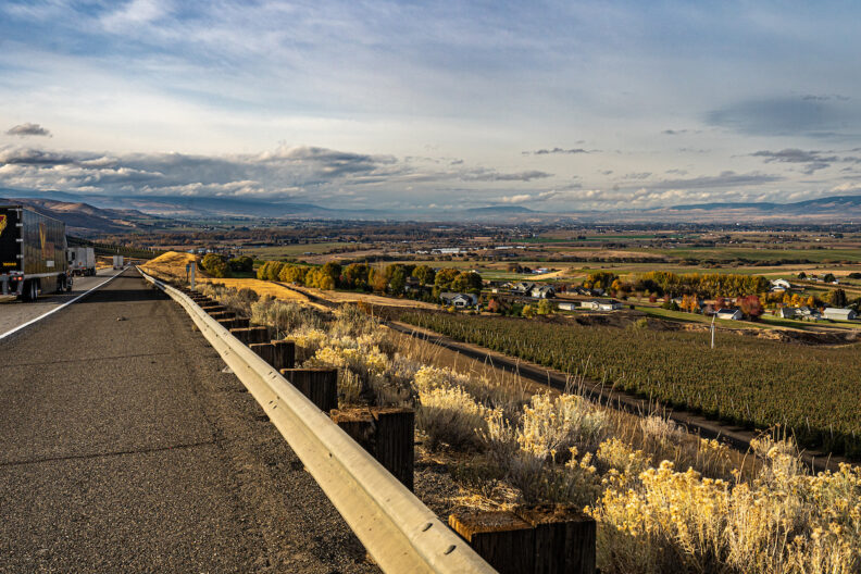 Yakima Valley in November with a highway and blue sky