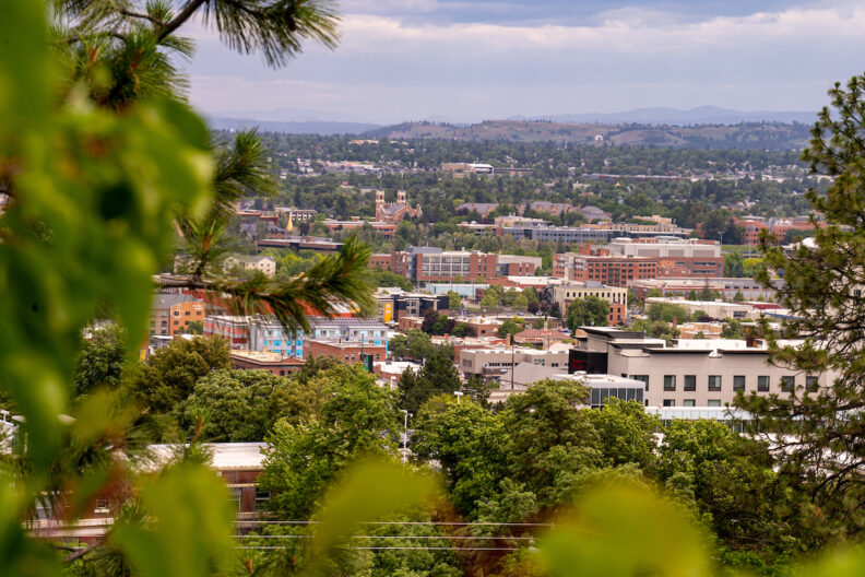 downtown Spokane with blue sky