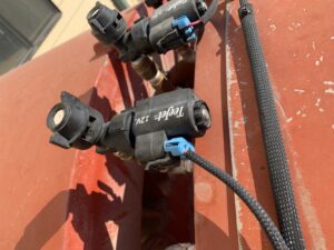 nozzles mounted on an airblast sprayer