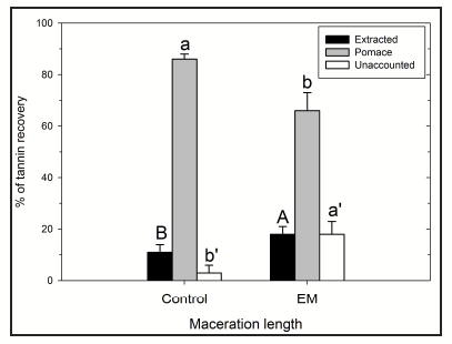 A graphic showing that most tannins were recovered from grape pomace