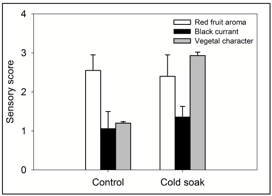 a figure showing cold soak results in more vegetal characters in the wine.