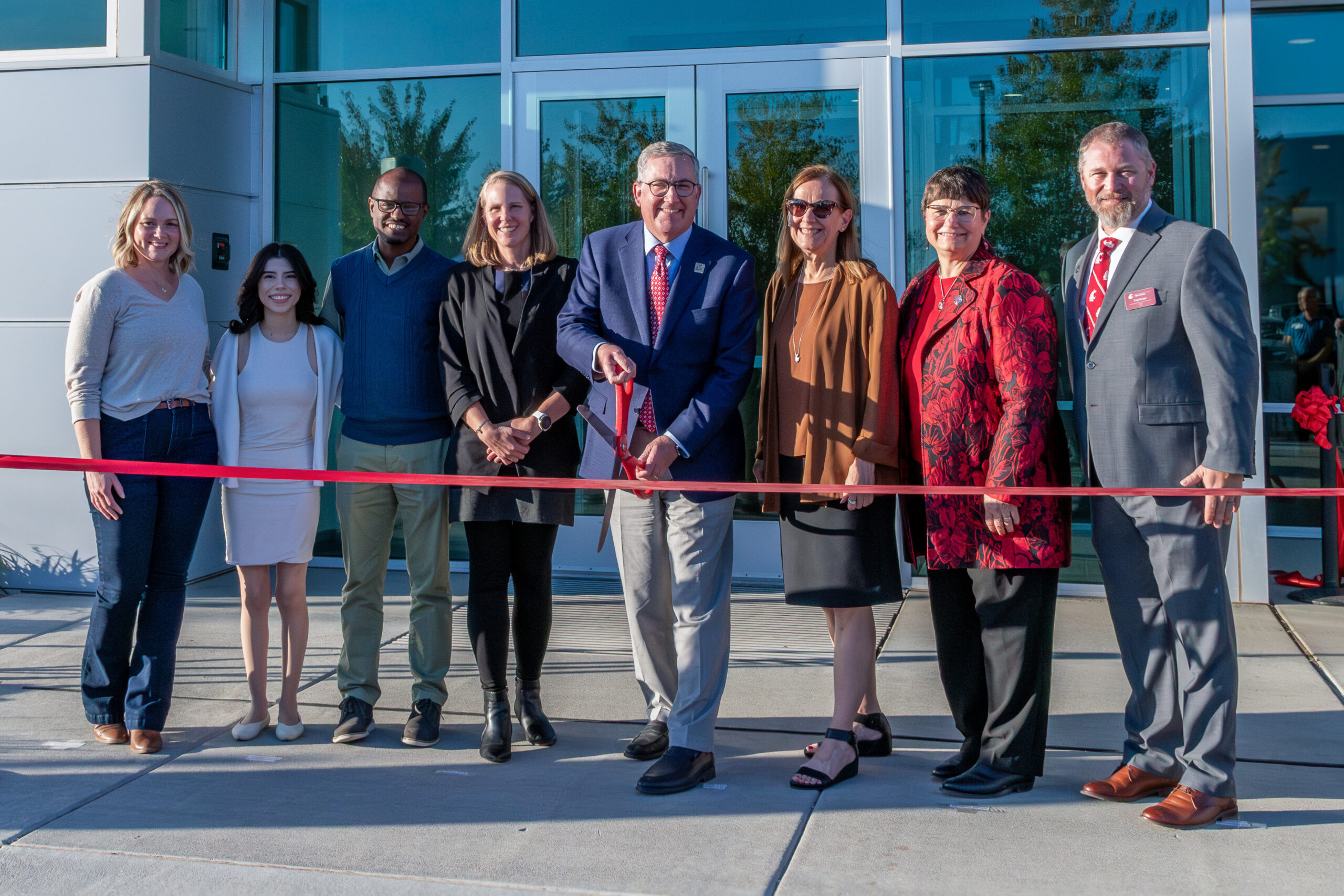 INEF Team: L-R Desiree Urban, Procurement & Contracts Coordinator; Yasmin Santana, Administrative Assistant to the Director; Yonas Demissie, INEF Assistant Director of Engineering & Environment; Carmine Hanks, INEF Public Relations & Communications Coordinator; Washington State University President Kirk Schulz; Sandra Haynes, WSU Tri-Cities Chancellor; Noel Schulz, INEF Inaugural Director and Bob Ferguson Endowed Professor; Chad Kruger, INEF Assistant Director for Agriculture, Extension & Outreach