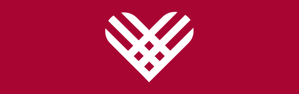 WSU Vancouver GivingTuesday A corporate graphic badge featuring a crimson square with a white woven heart logo icon design