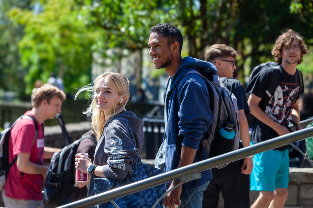 WSU Vancouver students outside hanging out