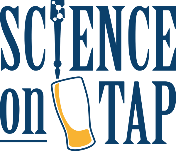 The bold text logo graphic for 'Science on Tap' featuring a stylized golden beer mug icon