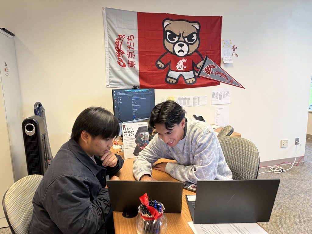 A red promotional header graphic banner reading Students Helping Students at WSU Vancouver