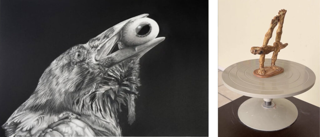Austin Chavers (alum, 2021), “Liar”, Graphite on paper, 11.7×16.5″, 2023