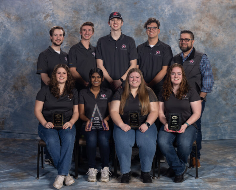 2023 ASC Commercial Team. Back row:  Logan Prouse, Nathan Vani (alternate), Garrett Nelson (alternate), Cameron Stout, and Jason Peschel (coach)
Front row:  Molly Mahoney, Shaaki Shaik, Sarah Robinson, and Jaeden Biehn
