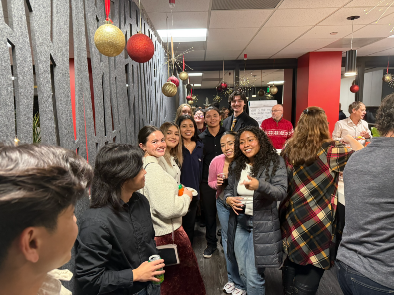 Group of students at a holiday party.