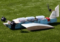 Model of a Power Augmented Ram Vehicle (PARV), a marine craft that flies over flat surfaces, like water or snow, exceeding speeds of 100 mph.