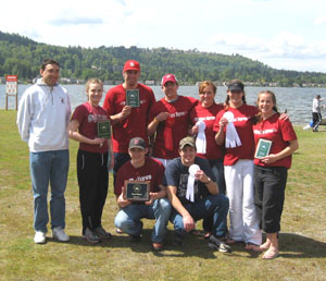 WSU students posing for the camera holding certificates and badges.